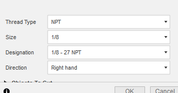 Solved: NPT Threaded hole options missing - Autodesk Community