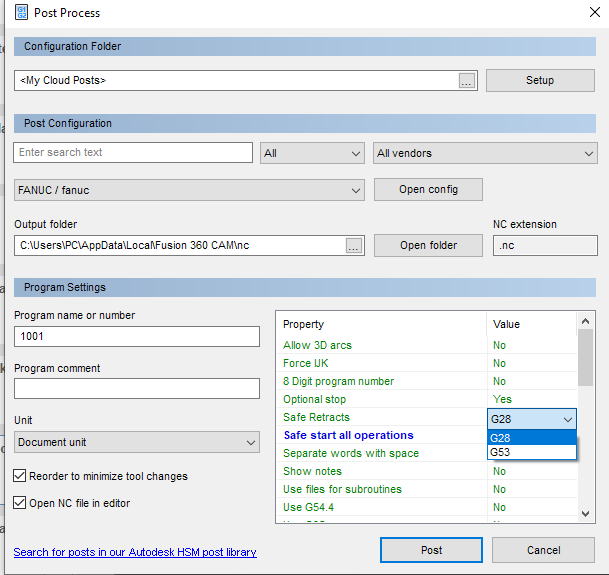 Solved: Fanuc post procesor retracts and tool calls - Autodesk Community