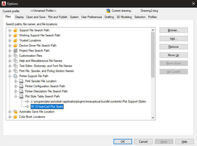 Solved: Plot Style Table Search Path disappears on restart - AutoCAD