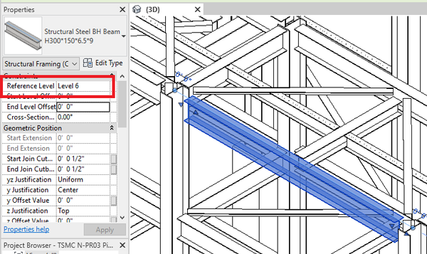 After detachment, the beam is no longer attached to any Work Plane, the Work Plane parameter is now removed