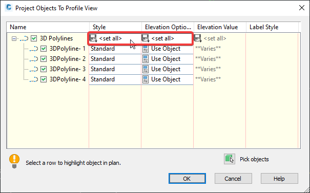 "Set all" for Profile1 and 2 in Profile View Bands - Autodesk Community